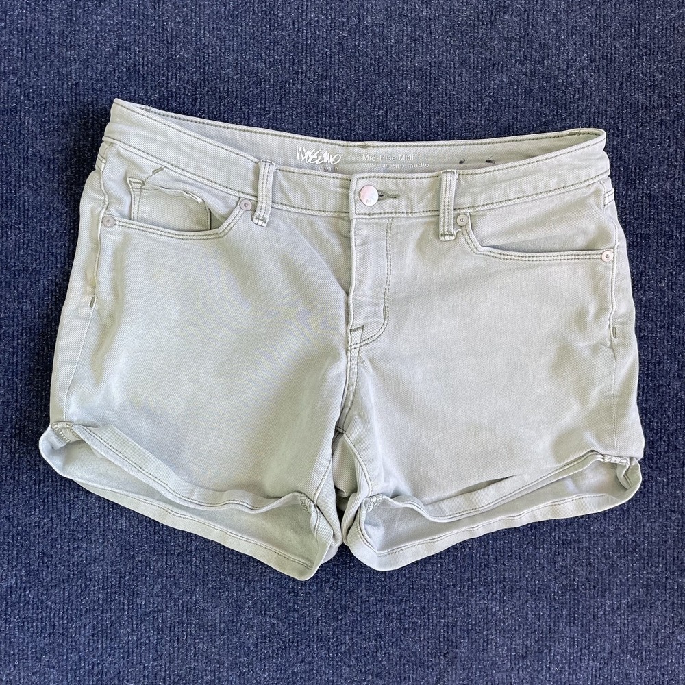 Y2K Mossimo Shorts Women 8 29W Green Denim Mid Rise Midi Super Stretch Hot Pants